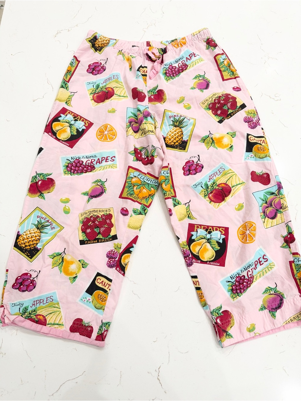 Nick & Nora Fruit Stand Pajama Pants Pink Crop Capri Y2K Kitsch Size M